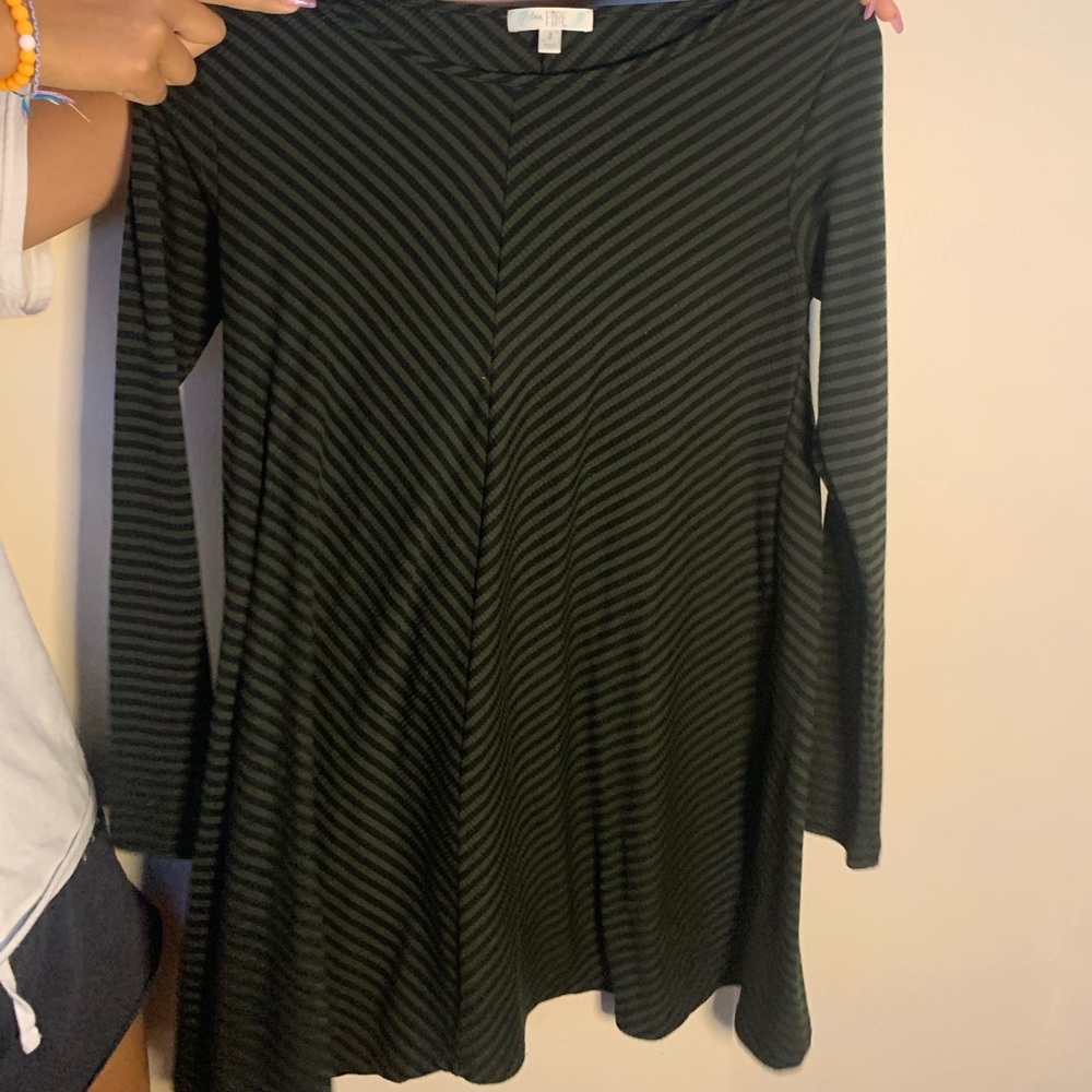 green and black stripped dress